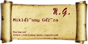 Miklóssy Géza névjegykártya